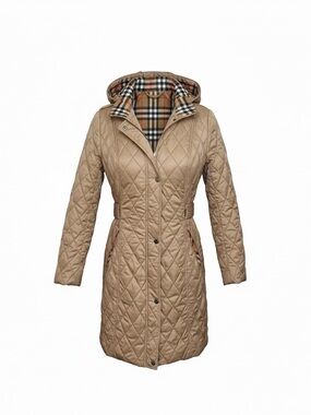 Classic Quilted Hooded Puffer Coat - Beige